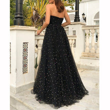Load image into Gallery viewer, 2019 Summer Women Black Mesh Long Dress Sleeveless Club Sexy Strapless Backless Party Dress Fashion Coloured Pearls Maxi Dress