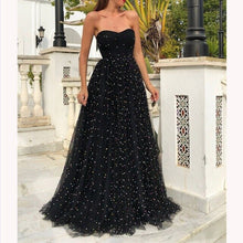 Load image into Gallery viewer, 2019 Summer Women Black Mesh Long Dress Sleeveless Club Sexy Strapless Backless Party Dress Fashion Coloured Pearls Maxi Dress